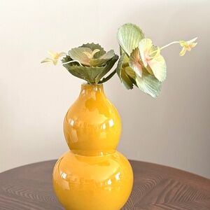 Yellow Gourd 8.75" tall x 5.5" Vase w 10" Succulent Artificial Plant Tozai Home